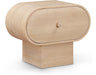 Meridian Furniture Harlow accent night stand with a sleek wooden finish and modern design, featuring a drawer and open shelf.
