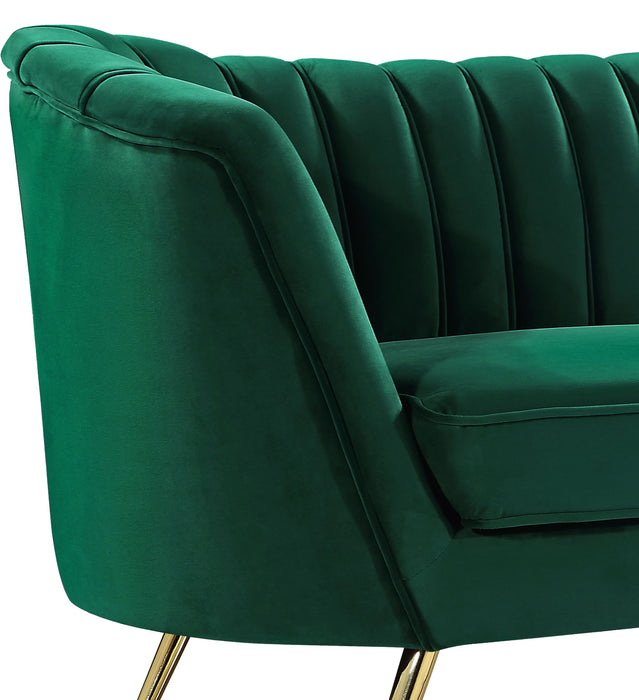 Meridian Furniture Margo arm chair with plush fabric upholstery and wooden legs, modern design for living room seating.