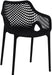 Set of two Meridian Furniture Mykonos outdoor dining chairs with metal frames and woven seats, perfect for patio dining.