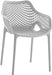 Set of two Meridian Furniture Mykonos outdoor dining chairs with woven seats and metal frames, ideal for patio or garden dining.