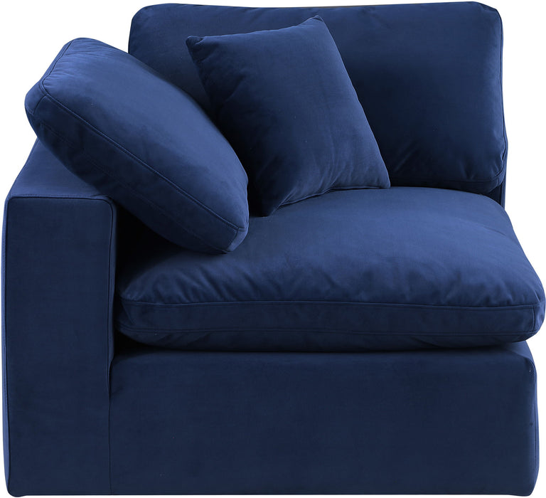Velvet corner chair by Meridian Furniture featuring a plush, comfortable design with soft fabric and modern style.