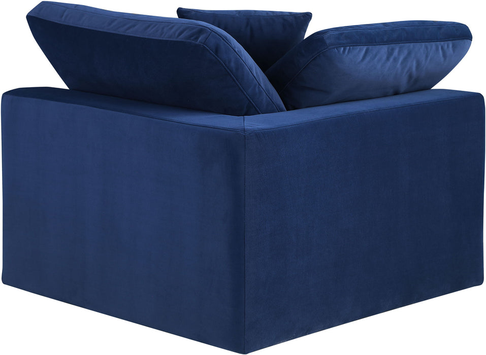 Velvet corner chair by Meridian Furniture, plush and stylish corner seating with soft upholstery and modern design.