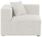 Linen corner chair by Meridian Furniture, Cube model, showing plush fabric upholstery and modern design for living room corner seating.