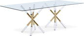 Mercury dining table by Meridian Furniture with pearl silver finish, showcasing sleek modern design and smooth tabletop surface.