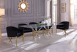 Mercury dining table by Meridian Furniture with a pearl silver finish, showcasing a sleek, modern design with a smooth tabletop.
