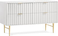 Modernist dresser by Meridian Furniture featuring sleek wood finish and minimalist design with multiple drawers.