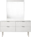Modernist Meridian Furniture dresser with sleek wood finish and minimalist design, featuring multiple drawers in a contemporary style.