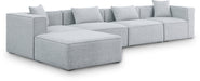 Linen Cube Meridian Furniture 5-piece modular sectional with chaise, stationary sofa with plush cushions and modern design.