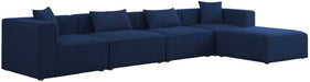 Meridian Furniture Linen Cube 5-piece modular sectional with chaise, beige fabric, and multiple seating sections for modern living space
