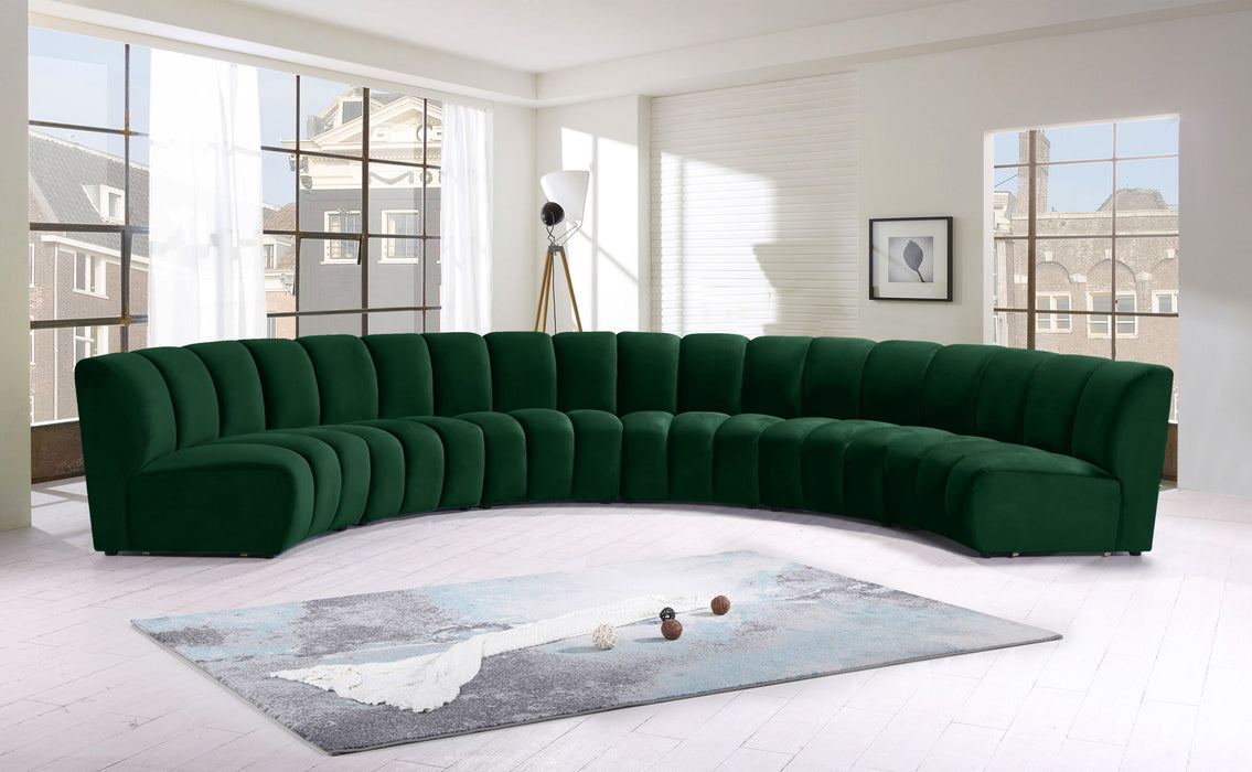 Meridian Furniture Infinity 6-piece velvet modular sectional sofa with plush cushions and modern design, stationary living room furniture