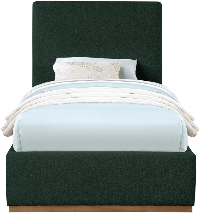 Upholstered Monaco Bed by Meridian Furniture with plush fabric headboard and frame, modern design for stylish bedroom decor.