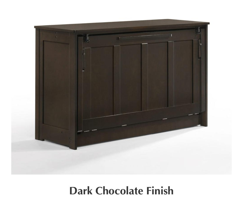 Night & Day Furniture ORION dark chocolate cabinet bed in full size, showcasing its sleek Murphy bed design and compact storage features.