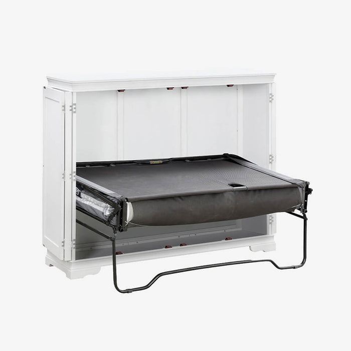 White San Sebastian Cabinet Bed by Night & Day Furniture, showing the full bed with integrated storage and sleek design.