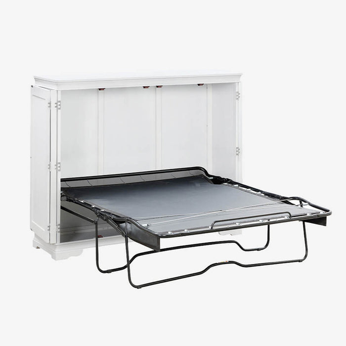 White San Sebastian Cabinet Bed by Night & Day Furniture with built-in storage and sleek design in a modern bedroom setting.