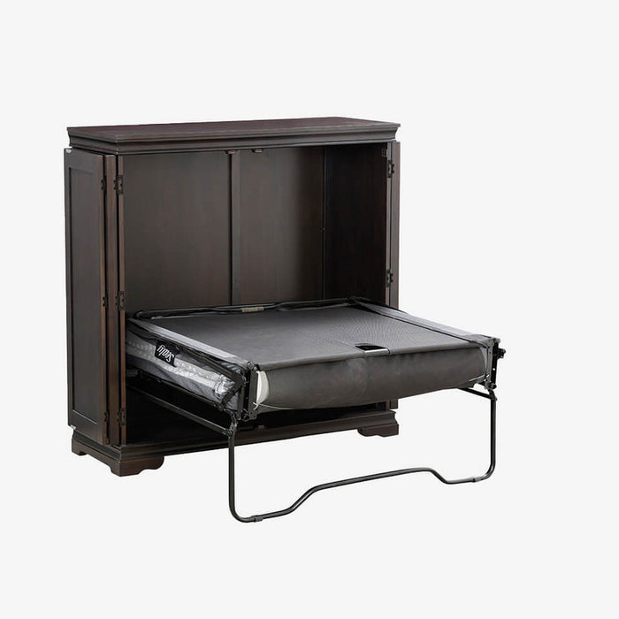 Night & Day Furniture San Sebastian Twin Cabinet Bed in espresso, showing its sleek wooden design and storage cabinet features.