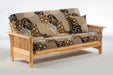Night & Day Furniture Autumn Moonglider futon frame with natural wood finish and armrests, designed for versatile living space seating.