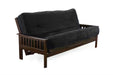 Dark chocolate Trinity Moonglider futon frame by Night & Day Furniture with armrests and sturdy metal construction.