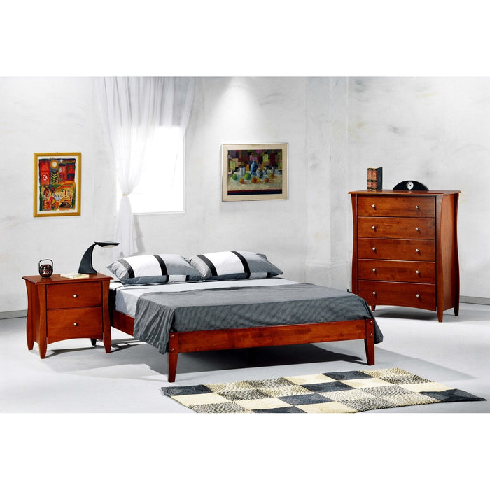 Eastern King platform bed from Night & Day Furniture Basic P Series with a sleek wooden frame and simple headboard design.