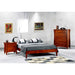 Eastern King platform bed from Night & Day Furniture Basic P Series with a sleek wooden frame and simple headboard design.