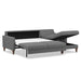 Omnia Leather Slofa Bliss sectional sleeper sofa with storage chaise on the right, featuring plush cushions and modern design.