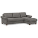 Omnia Leather Slofa sectional sleeper sofa with storage chaise on the right, featuring plush cushions and modern design.