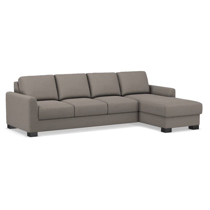 Omnia Leather Slofa Eden sectional sleeper sofa with storage chaise on the right, featuring plush cushions and modern design.
