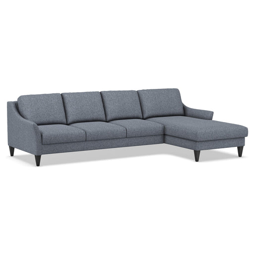 Omnia Leather Slofa The Harmony sectional sleeper sofa with storage chaise on the right, featuring plush upholstery and modern design.