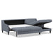 Omnia Leather Slofa Harmony sectional sleeper sofa with storage chaise on the right, featuring plush cushions and modern design.