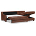 Omnia Leather Slofa Joy sectional sleeper sofa with storage chaise on the right, featuring plush cushions and modern design.