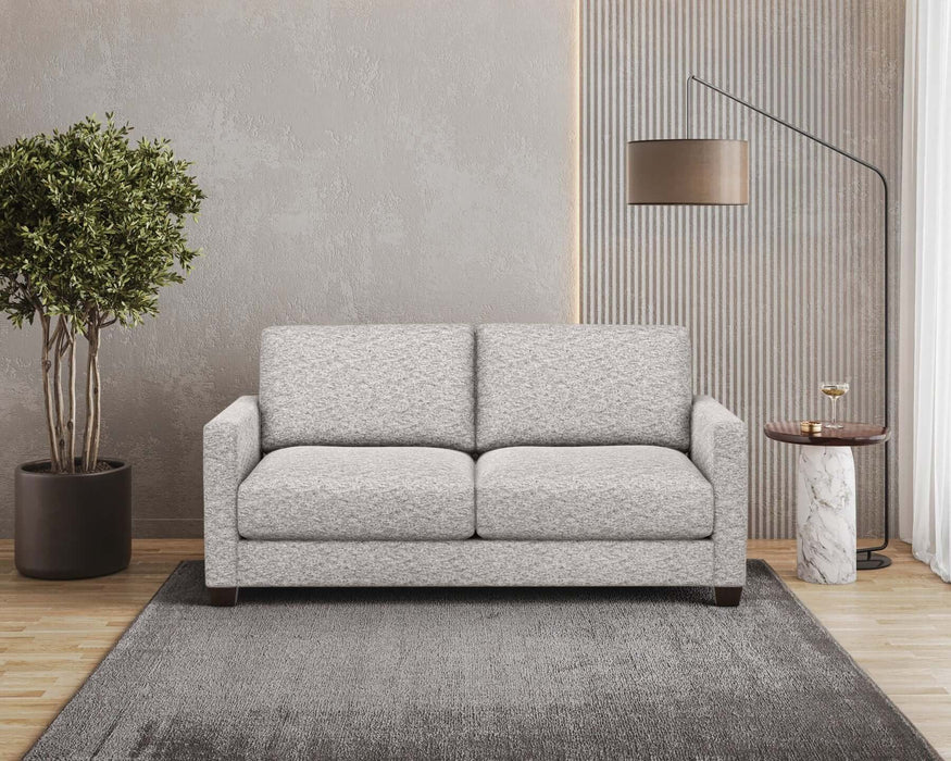 Omnia Leather Karma Sleeper Sofa by Slofa, a modern gray sleeper sofa with plush cushions and a sleek design.