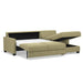 Omnia Leather Slofa Karma sectional sleeper sofa with storage chaise on the right, featuring plush cushions and modern design.