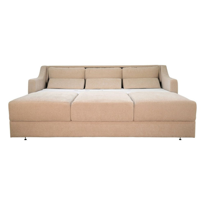 Omnia Leather Slofa The Joy Sleeper Sofa in a modern design, featuring plush fabric upholstery and a convertible sleeping feature.