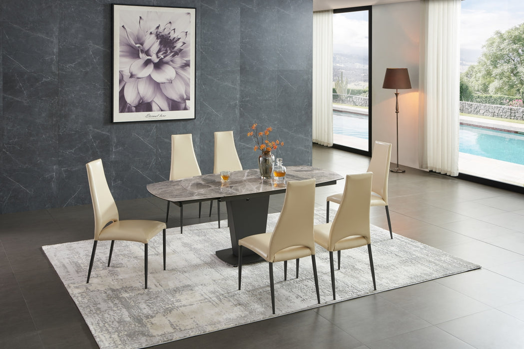 ESF Extravaganza Collection 2417 Marble Table Grey Taupe with 3405 Chairs Beige SET p11554