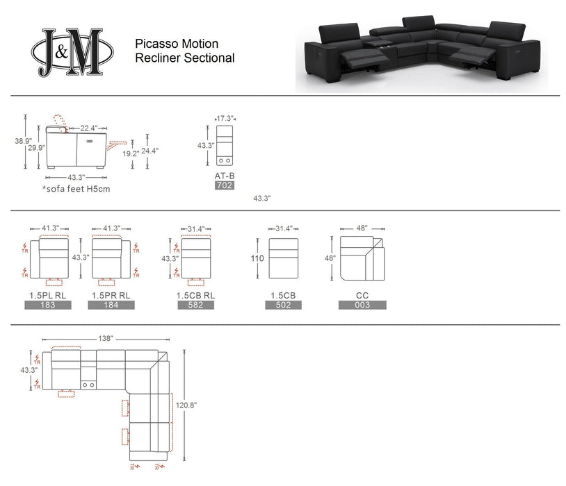 J & M Furniture Picasso Motion Sectional in Black