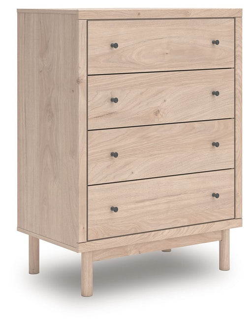 Tan Arloster four-drawer accent chest by Signature Design by Ashley, showcasing its stylish wooden finish and four spacious drawers.