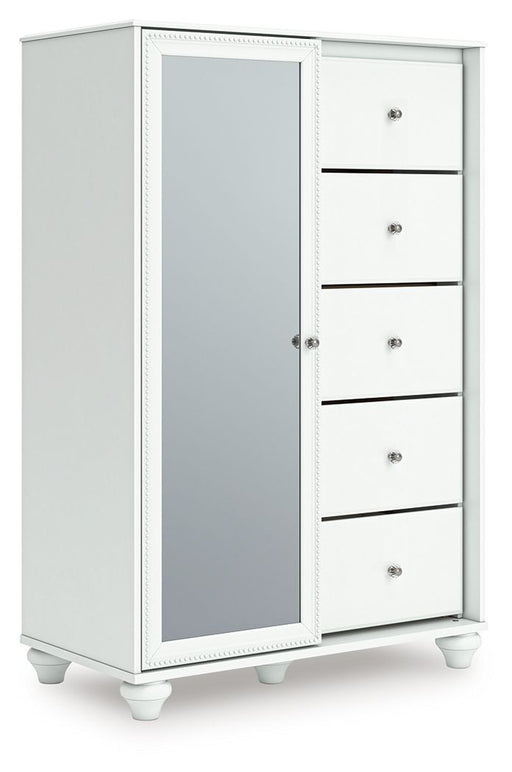 White Kozlani Dressing Chest from Signature Design by Ashley® with sleek drawers and modern accent chest design.