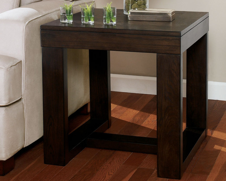 Dark brown Watson square end table by Signature Design by Ashley® with a sleek, modern design and sturdy wooden construction.