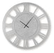 Signature Design by Ashley Reinport wall clock with mirror, round black frame and stylish modern design for home decor.