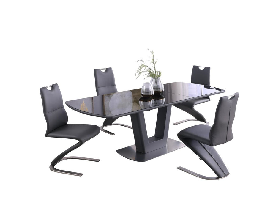Chintaly SURI Contemporary Dining Set w/ Extendable Glass Table & Z-Shaped Chairs