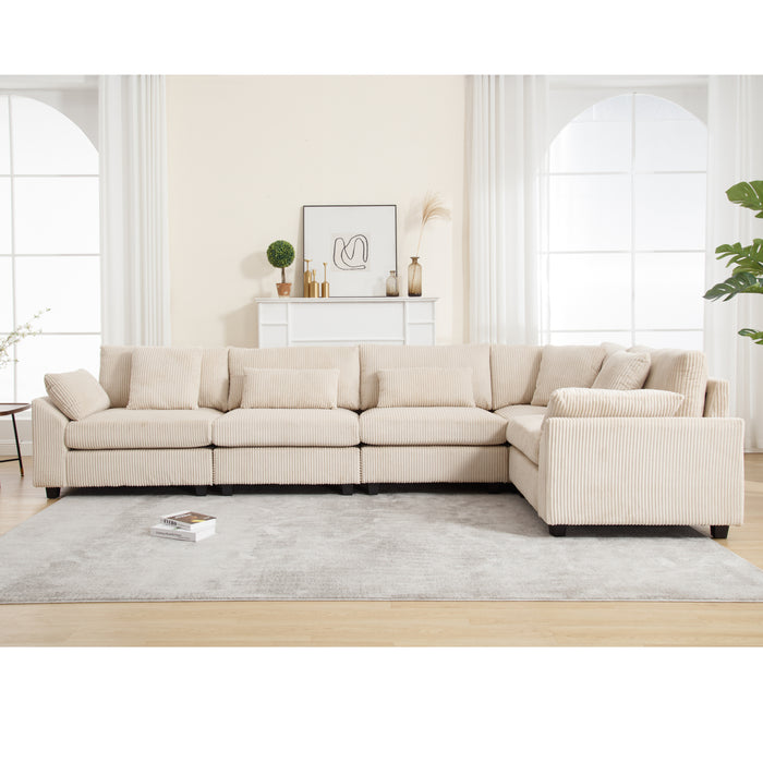 Beige oversized modular sectional sofa in corduroy by Z Furniture, convertible design for living room comfort and style.