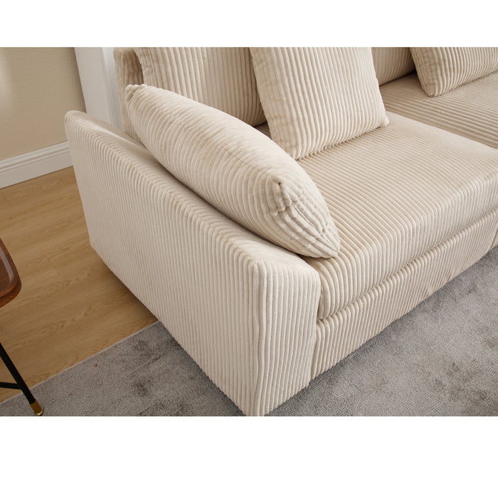 Beige oversized modular sectional sofa with corduroy fabric from Z Furniture, featuring a convertible design for living room comfort.
