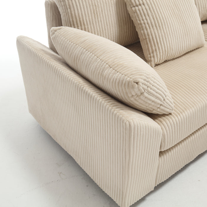 Beige oversized modular sectional sofa in corduroy fabric by Z Furniture, convertible design for modern living room comfort.