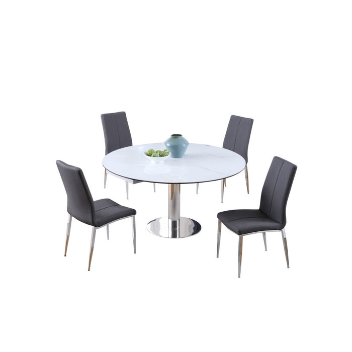 Chintaly TAYLOR Dining Set w/ Extendable Contemporary Ceramic Table & 4 Modern Chairs
