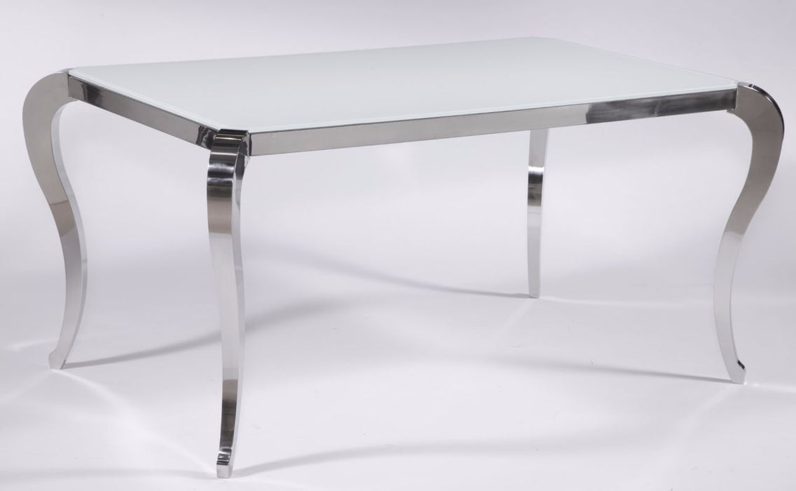 Chintaly TERESA Starphire Glass Top Dining Table w/ Cabriole Steel Base Super White