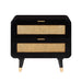 Black Christine accent nightstand by TOV Furniture with a sleek, modern design, featuring a single drawer and open shelf.