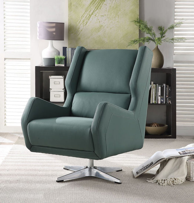Eudora II - Accent Chair - Green Leather-Gel