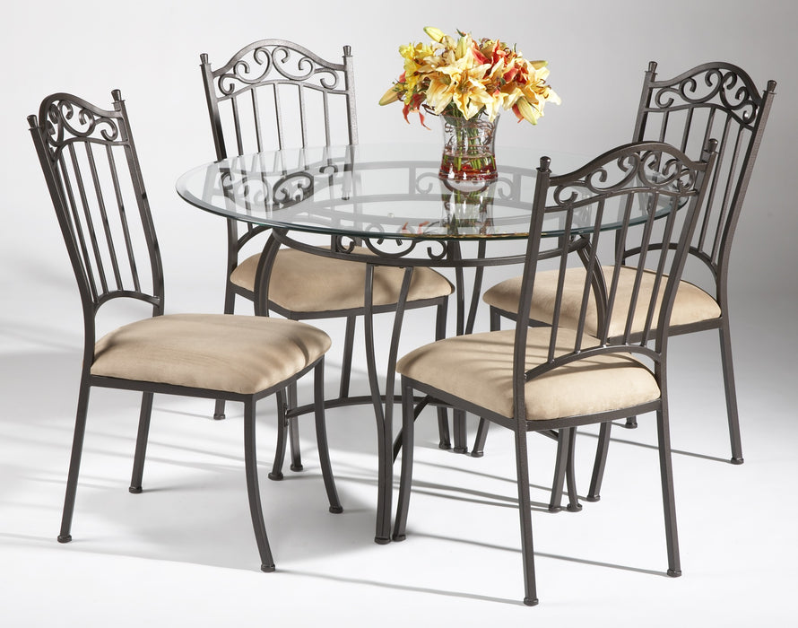 Chintaly 0710 Transitional Style Dining Set with Wrought Iron Glass Table & Chairs
