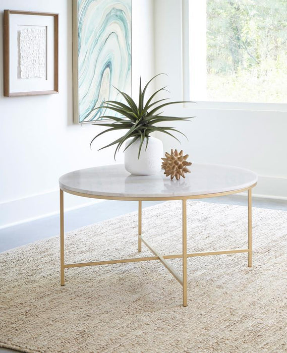 Ellison - Round X-Cross Coffee Table - White And Gold