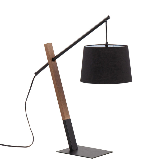 Archer - Table Lamp - Black Metal, Walnut Wood, And Black Linen Shade