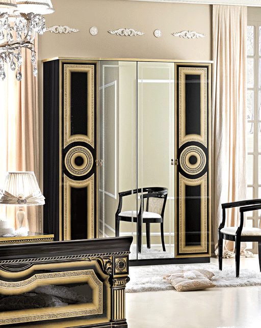 ESF Camelgroup Italy Aida Black with Gold 4-Door Wardrobe i24004
